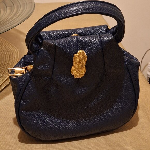 Elegant Navy Blue Handbag with Gold Accent - Picture 1 of 9